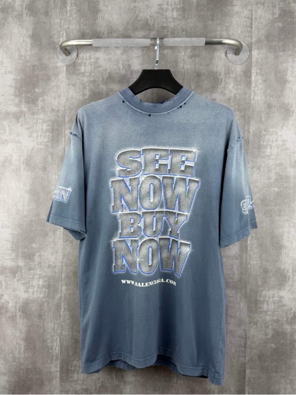 🚩steal Balenciaga Blue Graphic 'See Now Buy Now' Short-Sleeve Tee
